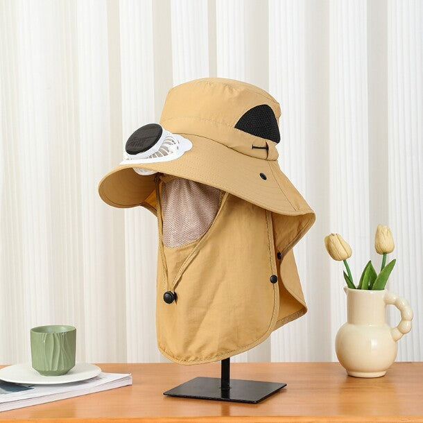 UV-Protect-Sun Hat with removable face and neck protection, integrated solar fan and breathable mesh Kalsten