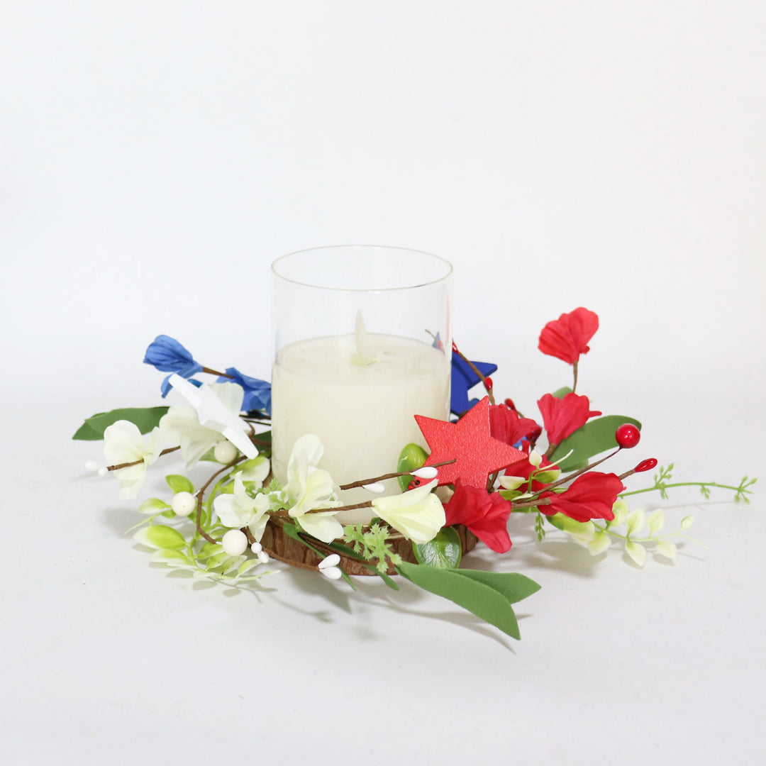 Unisex hand-crafted door wreath with wooden stars, artificial flowers, and flexible vine branch Kalsten
