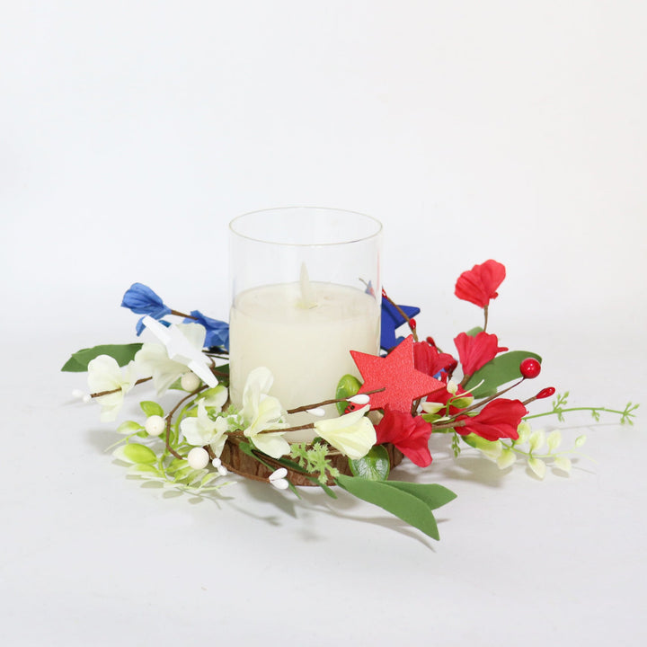Unisex hand-crafted door wreath with wooden stars, artificial flowers, and flexible vine branch Kalsten
