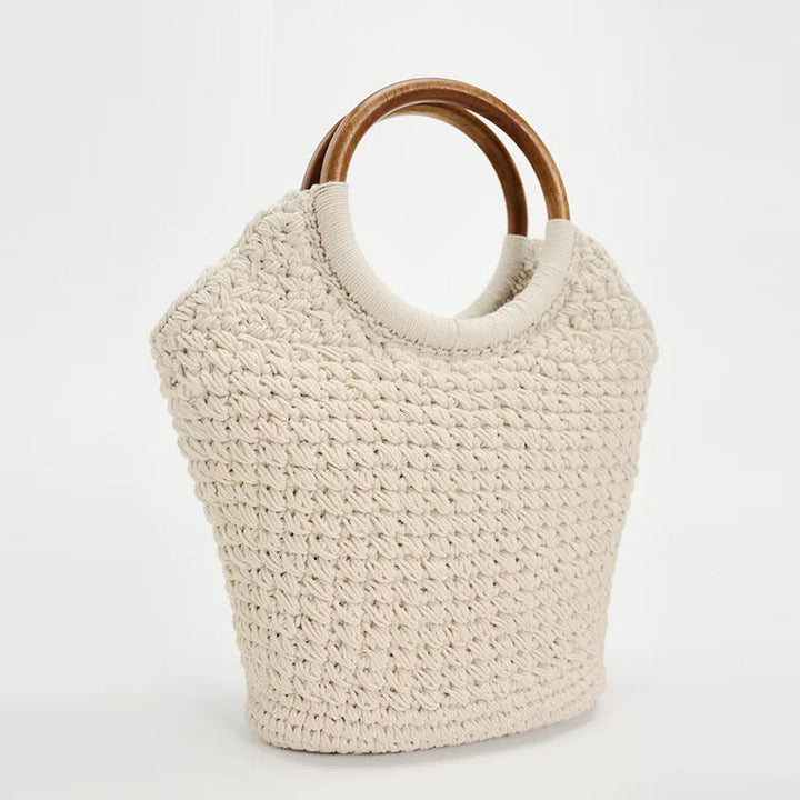 Handcrafted tote bag with round wooden handle Kalsten