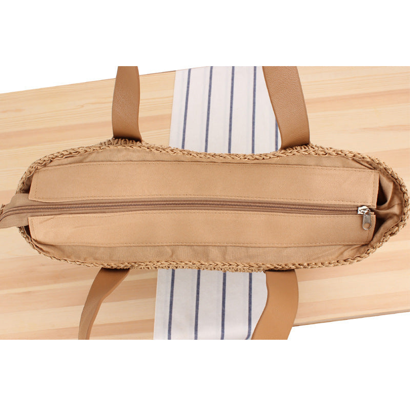 Braided shopping bag with elegant leather handles Kalsten