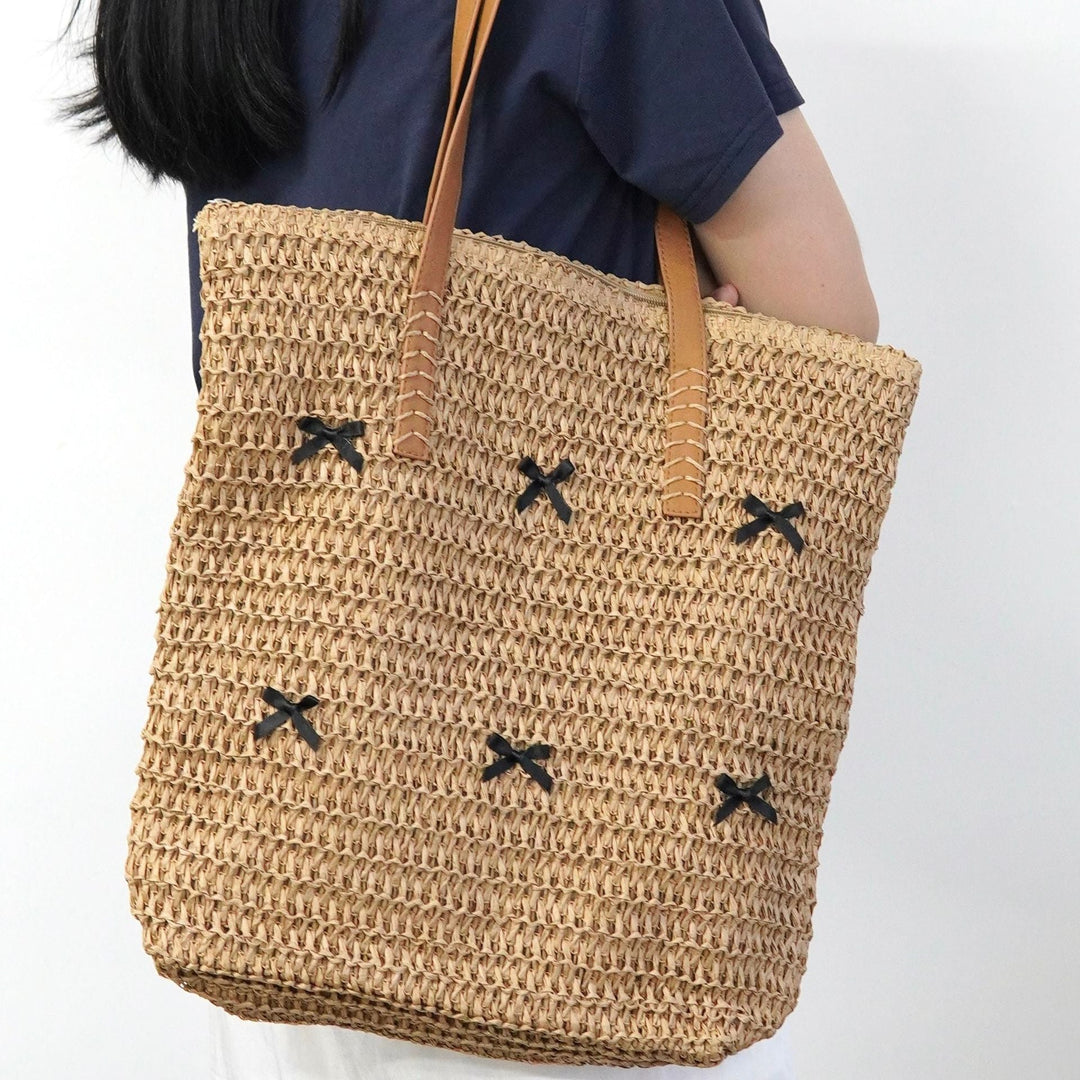 Trendy large beach bag with original bow appliqués Kalsten