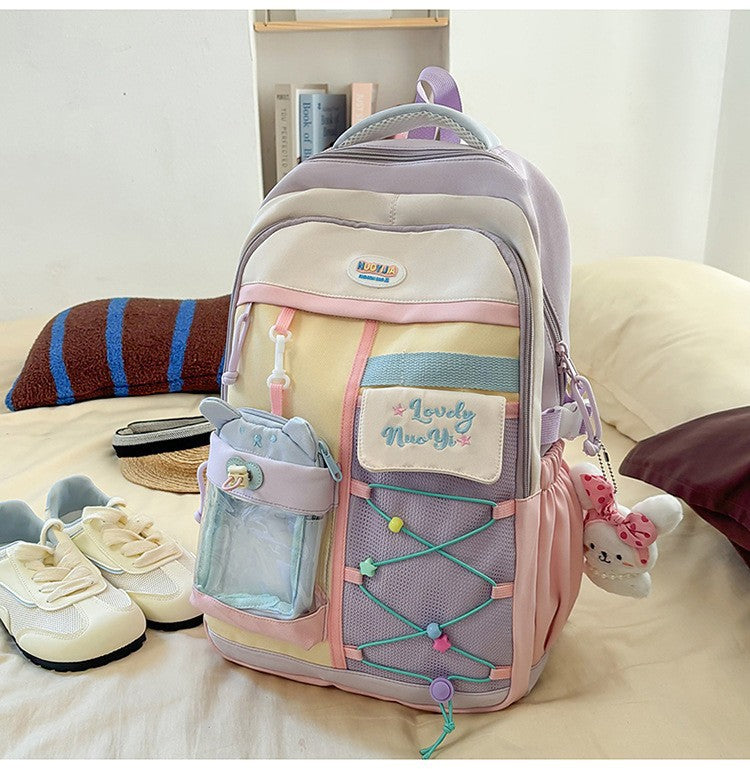 Color-Blocked Multi-Pocket School Backpack