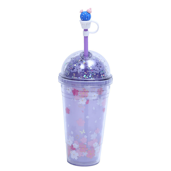Women's creative drinking cup with decorative lid and integrated straw Kalsten