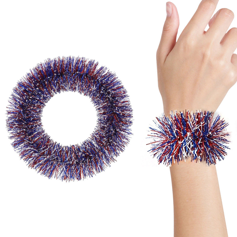 Independence Day festive tinsel pom-pom elastic wrist cuff Kalsten
