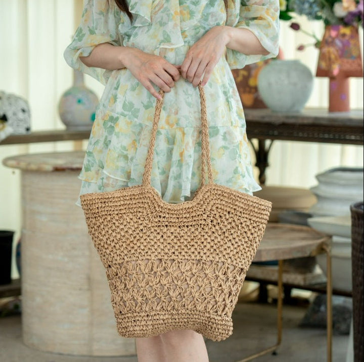 Spacious Handwoven Beach Bag with Transparent Accent Kalsten