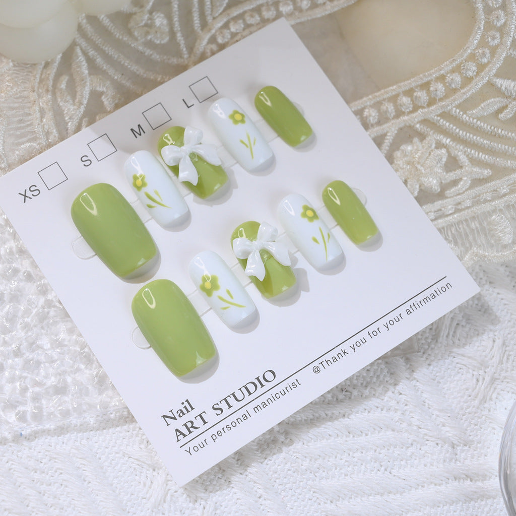 Decorative Press-On Nail Set with Floral Bow Design Kalsten