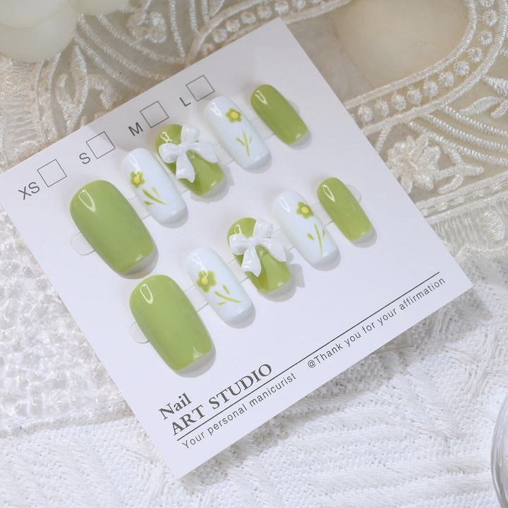 Decorative Press-On Nail Set with Floral Bow Design Kalsten
