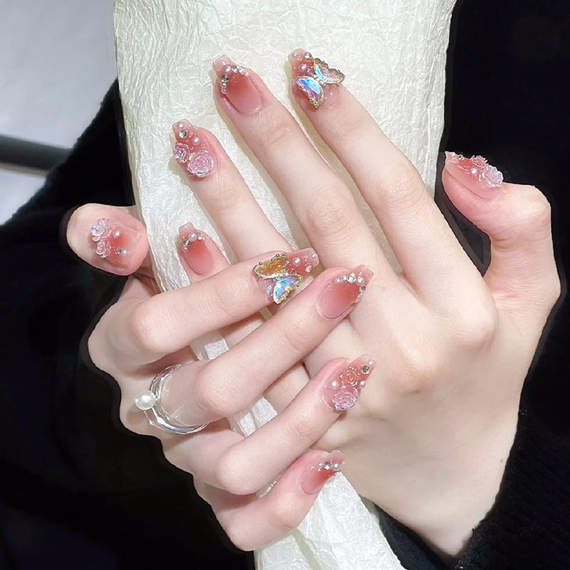 Artificial art nails with heart and glitter elements Kalsten