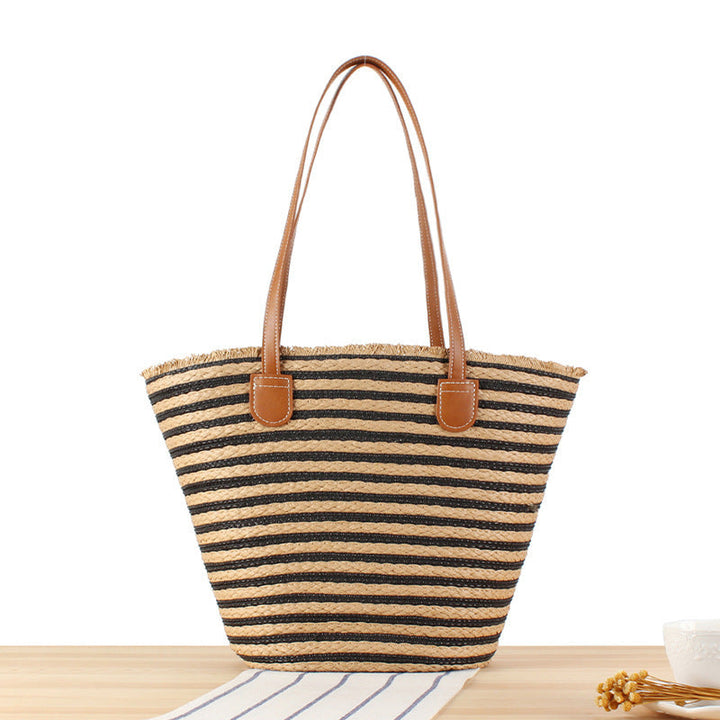 Braided beach bag with modern stripes and sturdy handles Kalsten