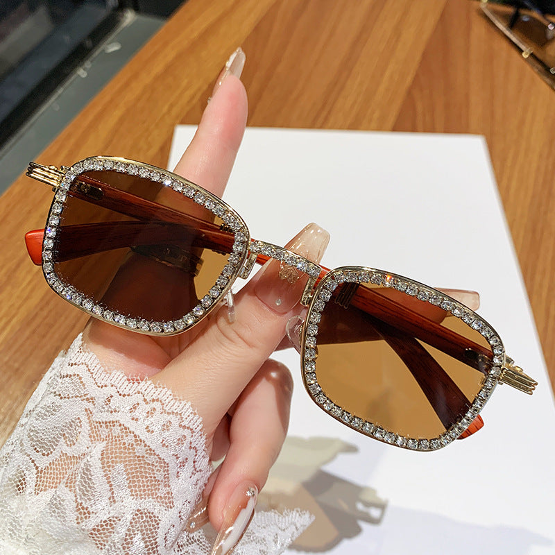 Women’s sunglasses with rhinestone-accented frame and modern wood design Kalsten