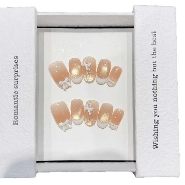 Artificial nails with romantic bow and glitter effects Kalsten