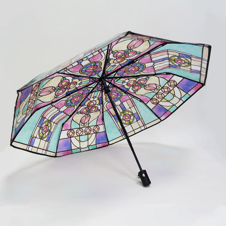Women Folding Umbrella with Artistic Glass Window Design Kalsten