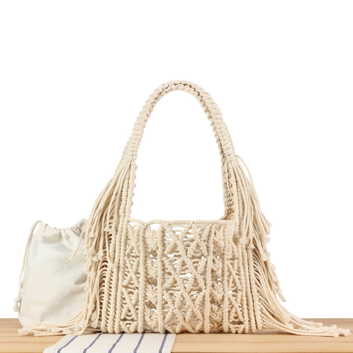 Macrame crossbody bag with fringes and inner pocket Kalsten