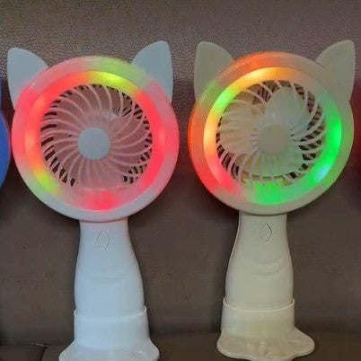 Unisex Portable Hand Fan with Creative Cat Ears and Colorful LED Lights Kalsten