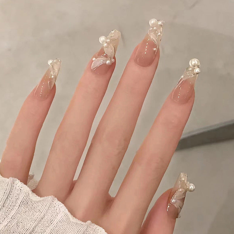 Artificial nails with pearl design and elegant decoration Kalsten