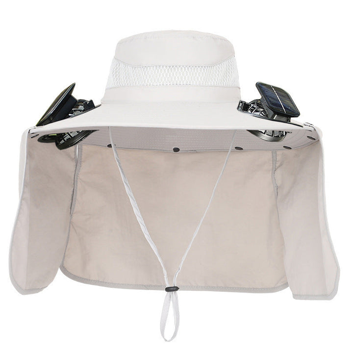 Sun hat with neck protection and integrated solar-powered dual fans Kalsten