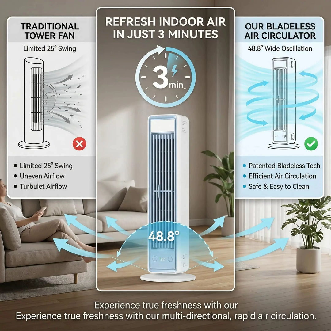 Unisex one-size slim vertical personal air circulator with remote control adjustable louvers whisper-quiet DC motor Kalsten