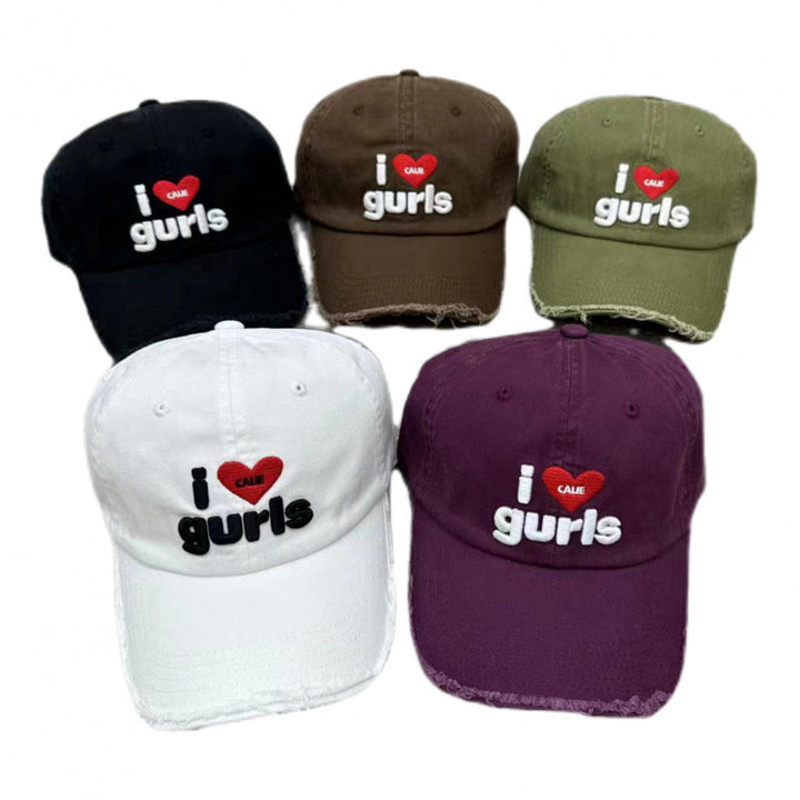 Women's Distressed Cotton Baseball Cap with Fun Embroidery Kalsten