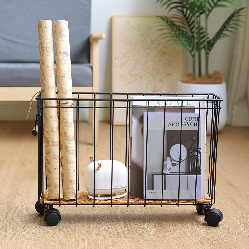 Rolling Wicker Storage Cart Kalsten