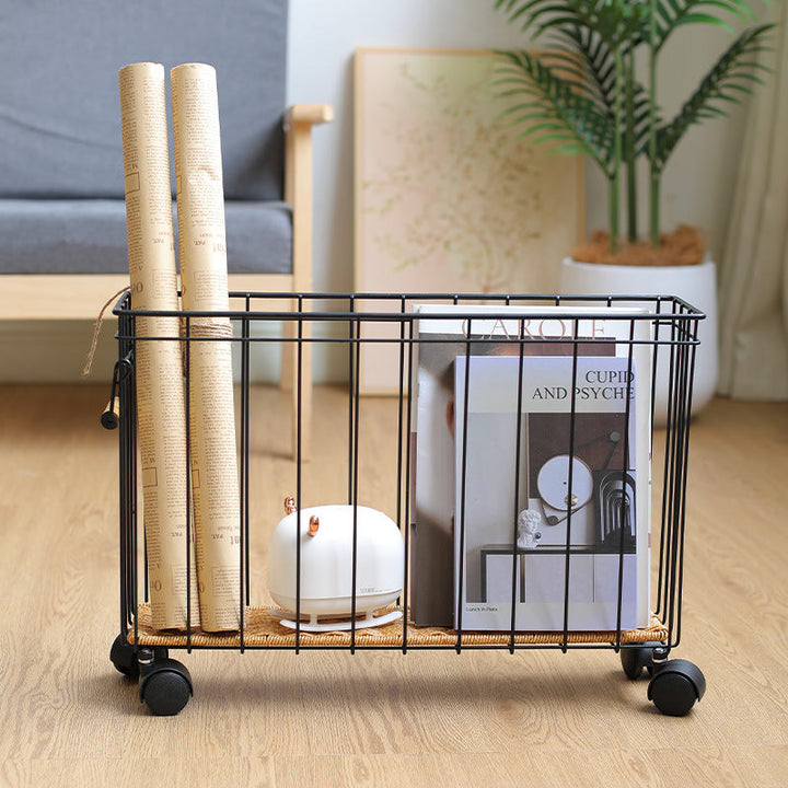Rolling Wicker Storage Cart Kalsten