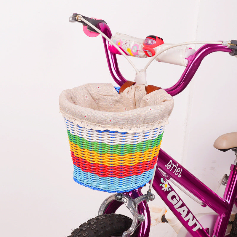 woven front bicycle basket with adjustable leather handlebar straps Kalsten