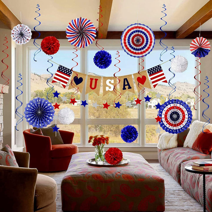 Unisex multi-piece party decoration set with paper fans pom poms bunting garland Kalsten