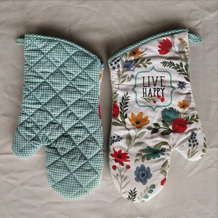 Insulated Double Oven Mitt Pair With Quilted Heat-Resistant Lining And Hanging Loop
