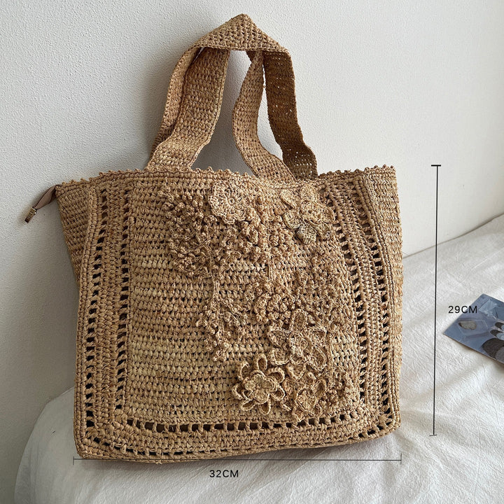 Handmade straw bag with floral details Kalsten