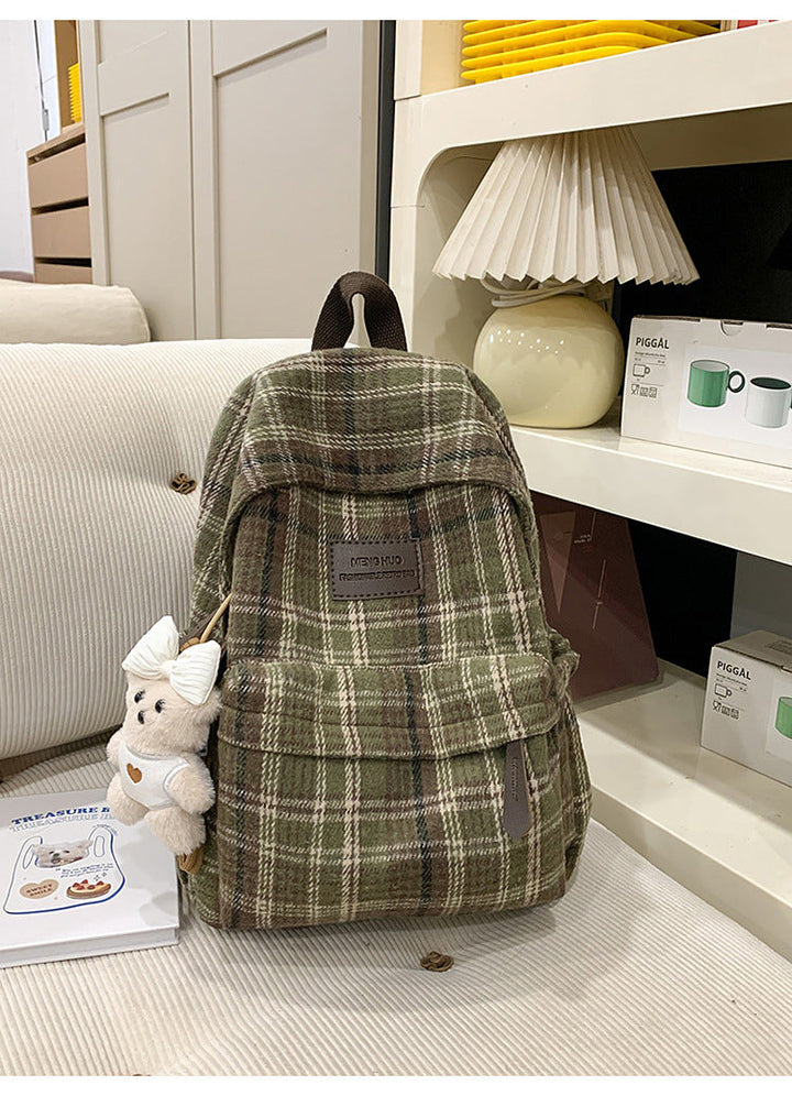Cozy Plaid Patterned School Backpack