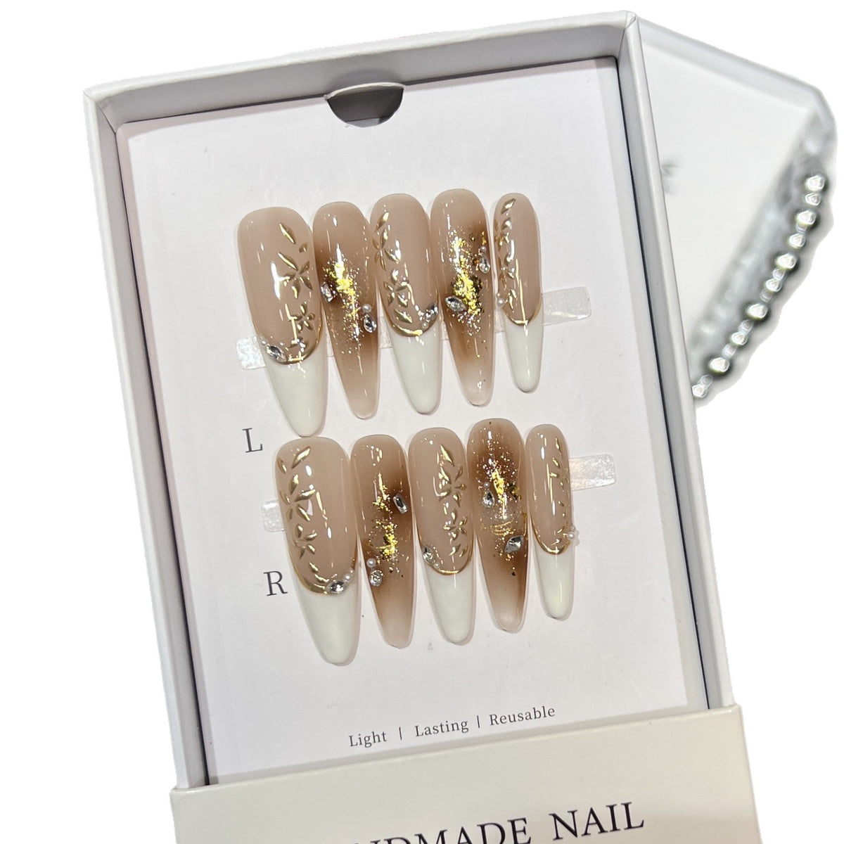 Elegant Stiletto Press-On Nail Set with Floral and Glitter Design Acalora