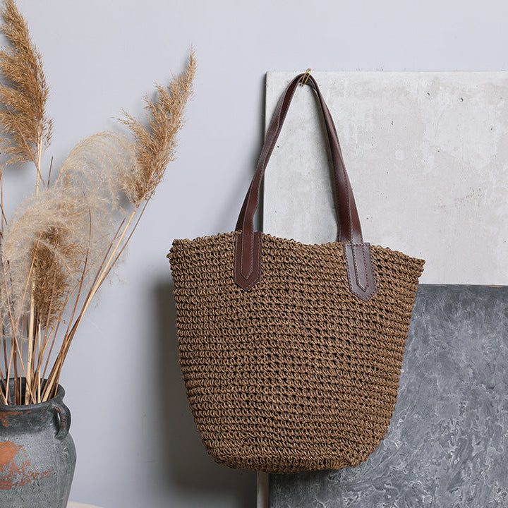 Generous wicker tote bag with leather handles Kalsten