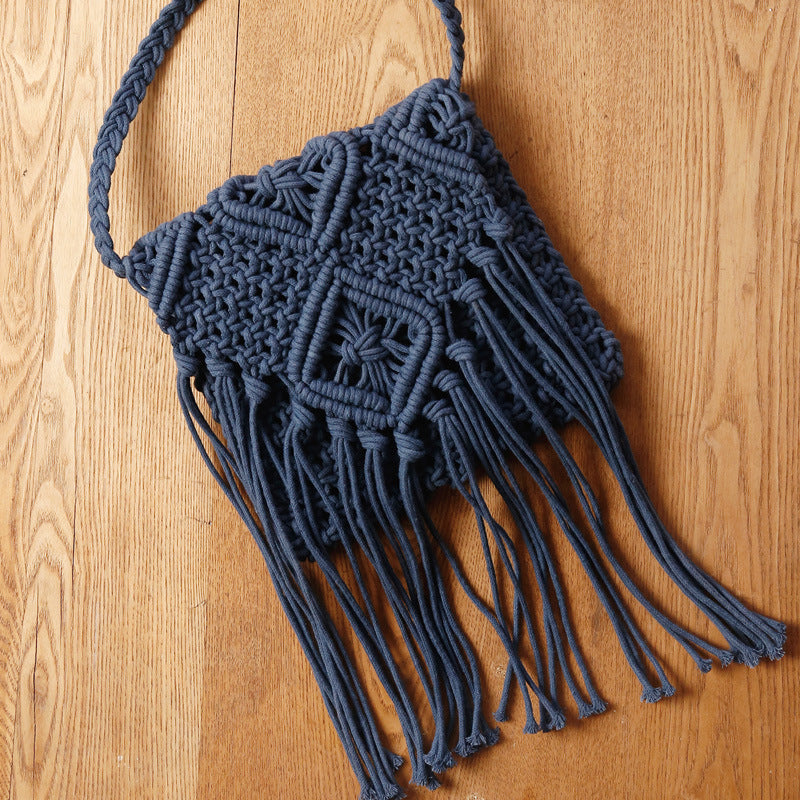 Macrame Crossbody Bag with Fringes and Decorative Details Kalsten