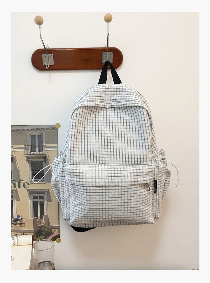 Checked Pattern Casual School Backpack