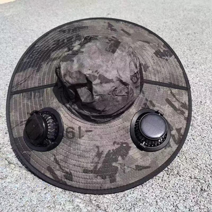 Ventilated outdoor fishing hat with two rechargeable fans, waterproof material and adjustable chin strap Kalsten