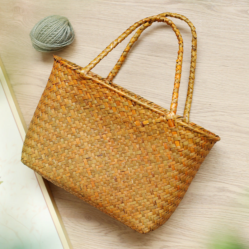 Unisex Handwoven Shopping Container with Double Handle Kalsten