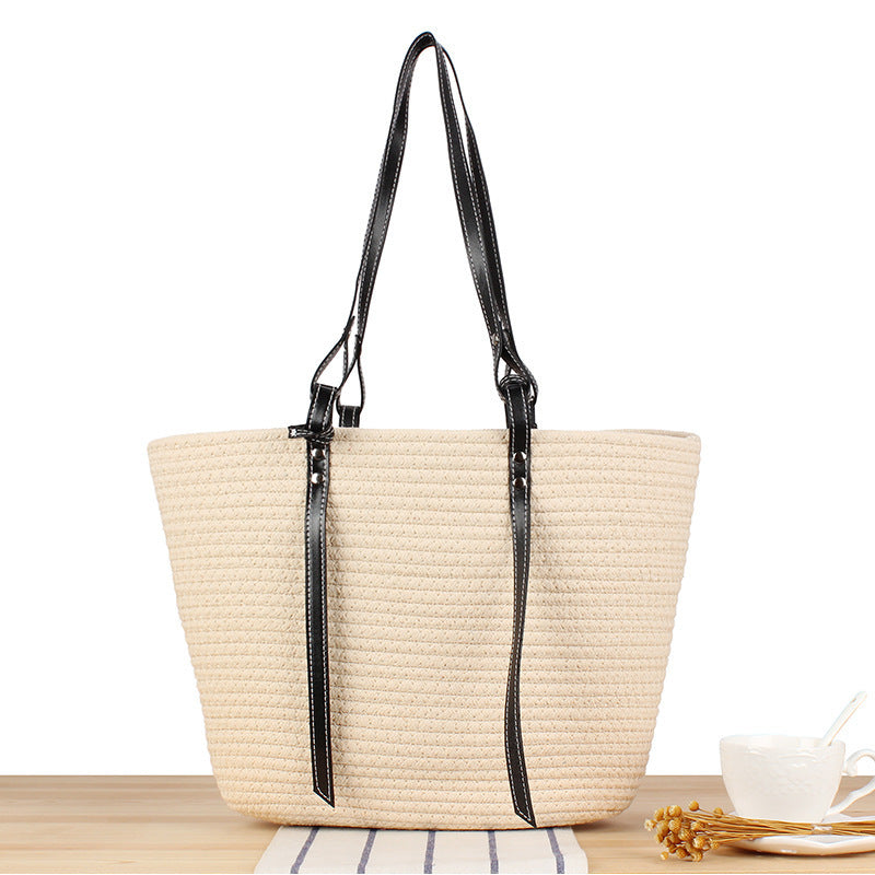 Braided beach bag with elegant faux leather handles Kalsten