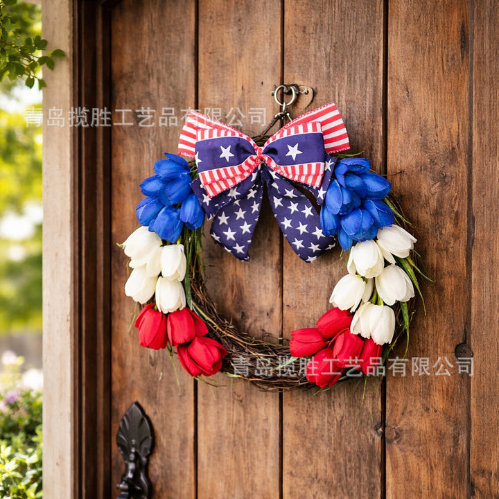 Unisex nan patriotic tulip grapevine door wreath with decorative bow Kalsten