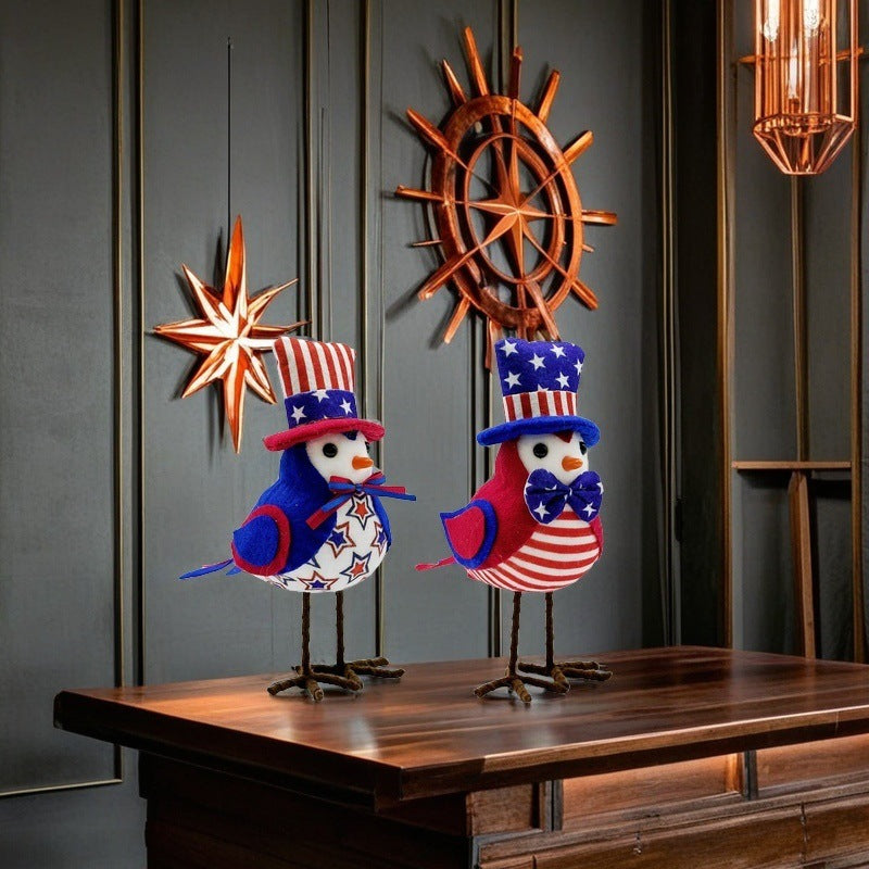 Unisex nan patriotic plush tabletop bird decor with wire legs and top hat Kalsten