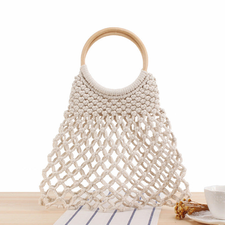 Macrame Basket with round wooden handle Kalsten