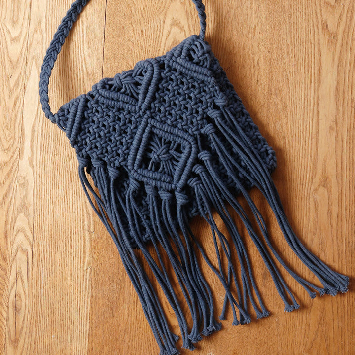 Macrame Crossbody Bag with Fringes and Decorative Details Kalsten