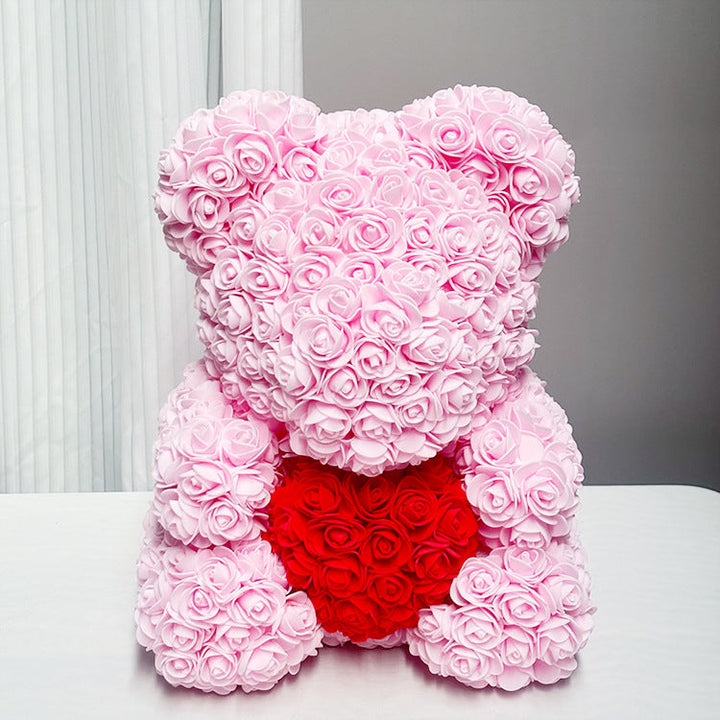 Handcrafted Rose-Foam Teddy Bear Gift Sculpture With Heart Accent