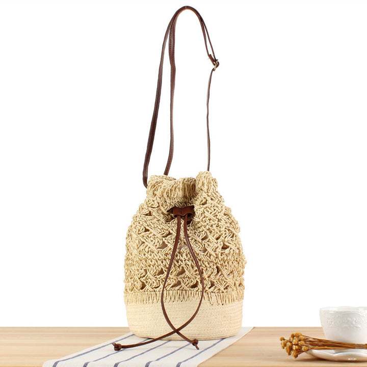 Designer Backpack Made of Natural Weave with Leather Accents Kalsten