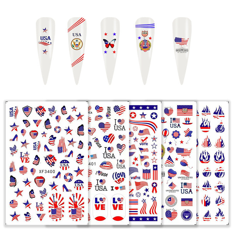Women's nan patriotic USA themed nail art decal sticker sheets Kalsten