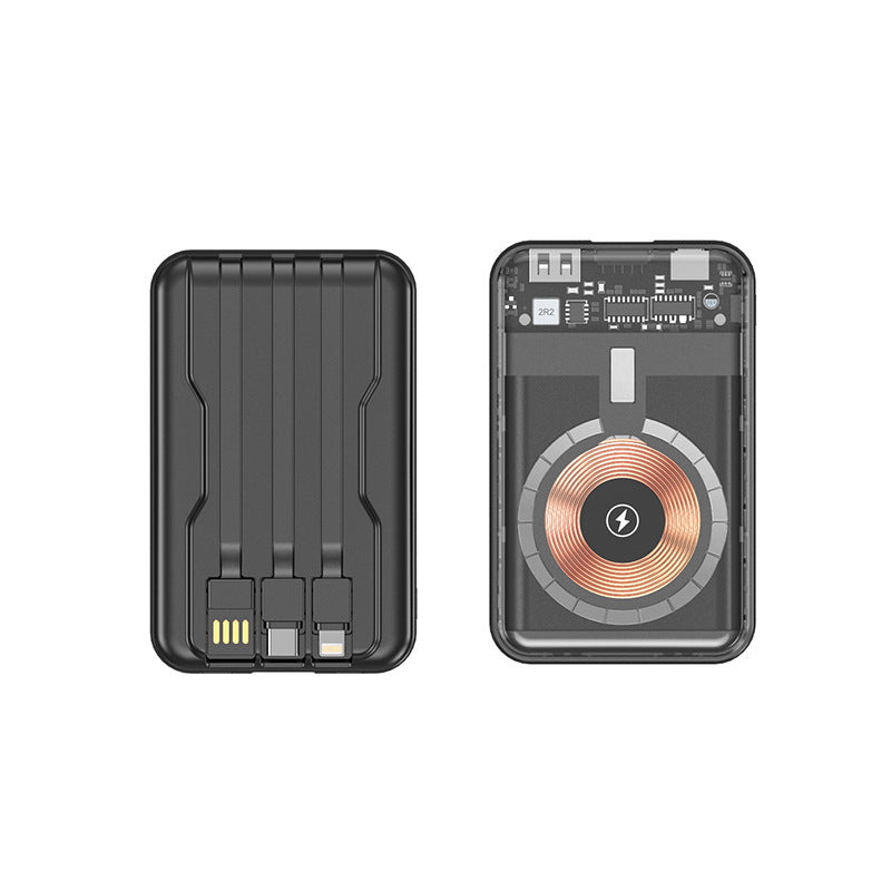 Portable power bank with wireless charging function and integrated cable system Kalsten
