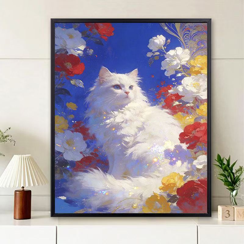Floral Cat-Themed Wall Art Print Kalsten