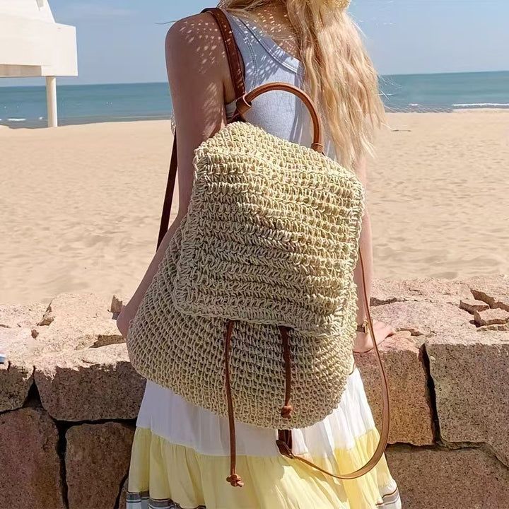 Backpack with Hand-Crocheted Design and Sturdy Leather Straps Kalsten