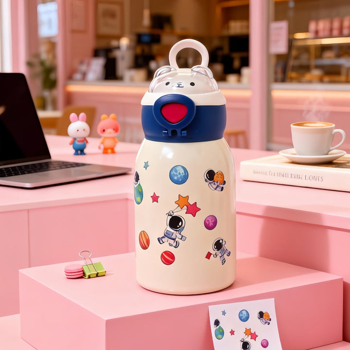Women's insulated drinking bottle with planet-shaped stickers Kalsten
