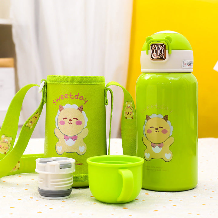 Women's Insulated Drinking Bottle with Cute Animal Design and Practical Carry Strap Kalsten