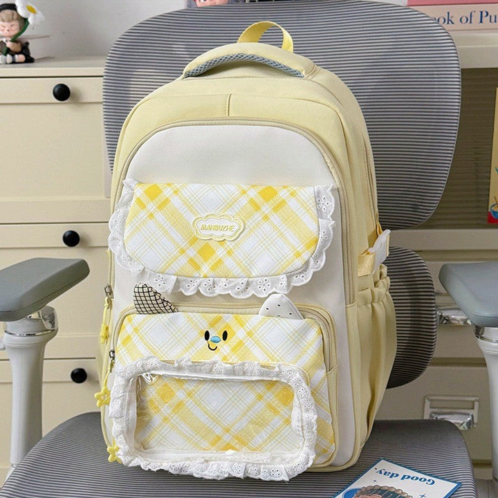 Cute Plaid Patterned Multi-Pocket School Backpack
